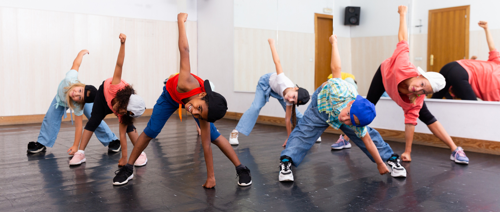 Kids training hip hop in dance studio